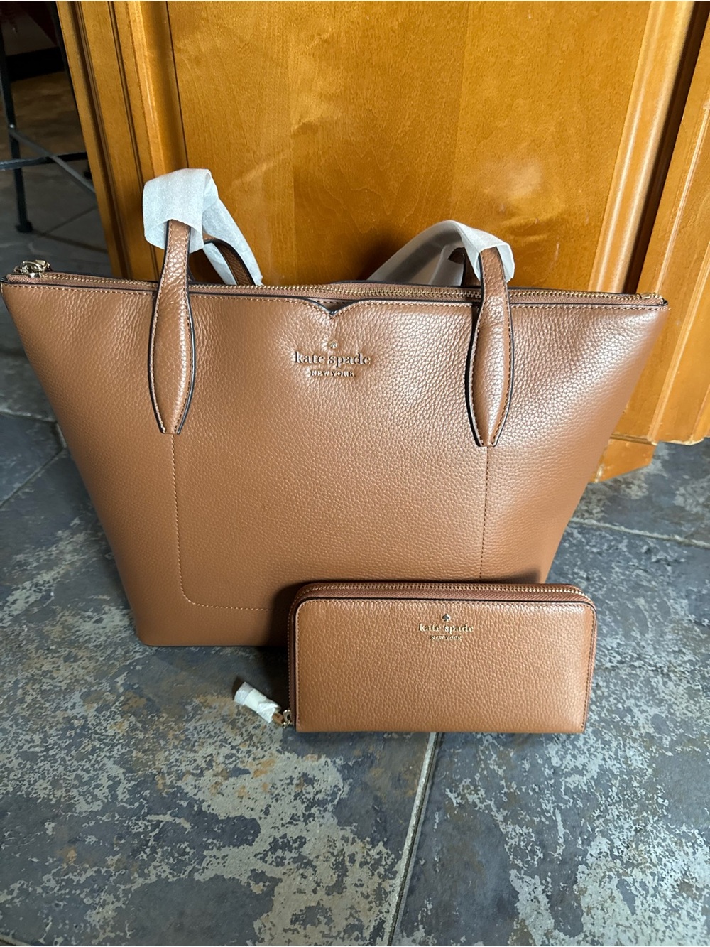 kate spade Brown Pebbled Leather Tote with Matching Wallet